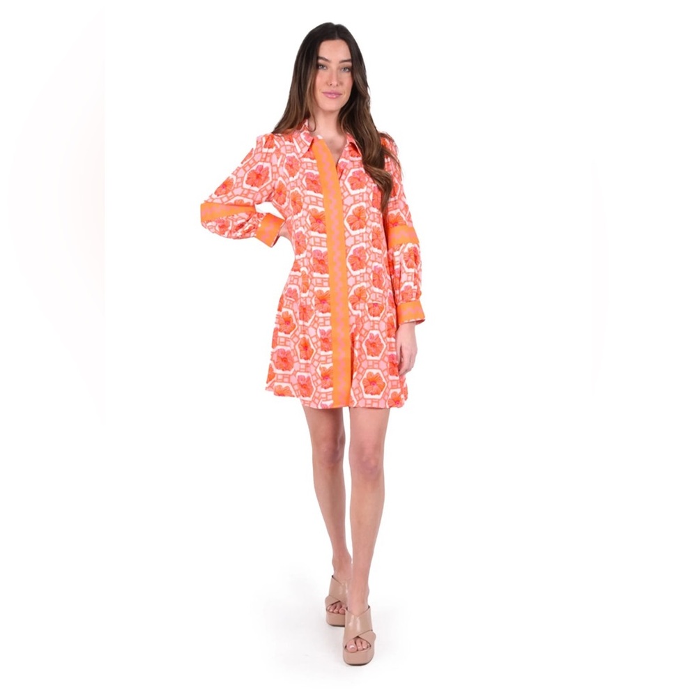 Orange Floral Print Shirt Dress - Women